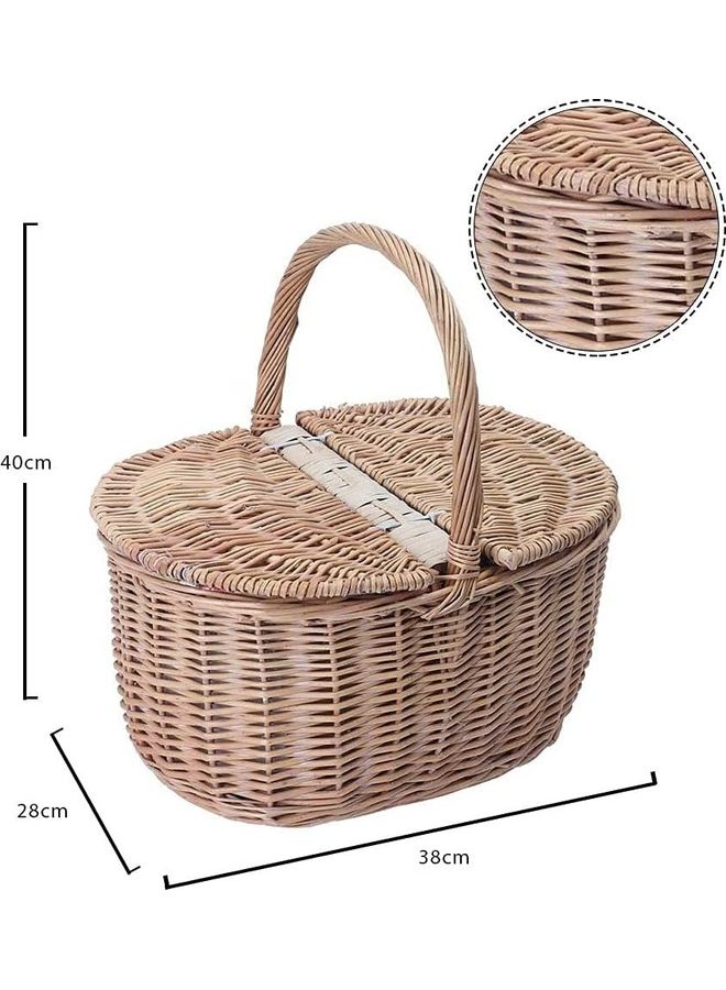 Yatai - Handmade Wicker Picnic Basket Beige 38x40x28cm - Image 1