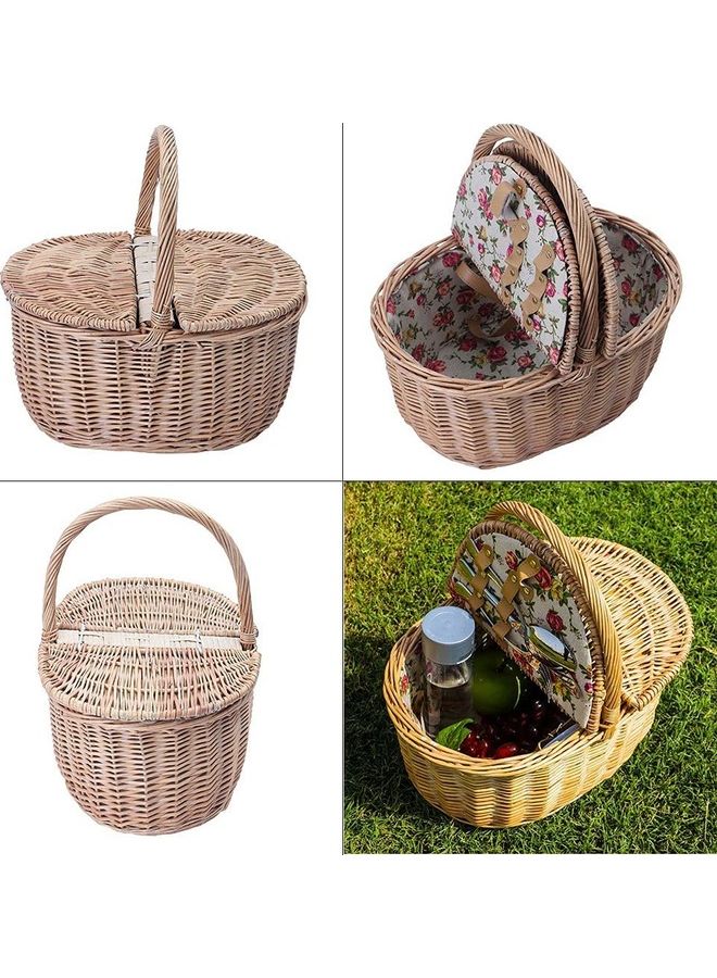 Yatai - Handmade Wicker Picnic Basket Beige 38x40x28cm - Image 1