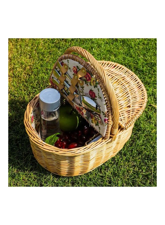 Yatai - Handmade Wicker Picnic Basket Beige 38x40x28cm - Image 1