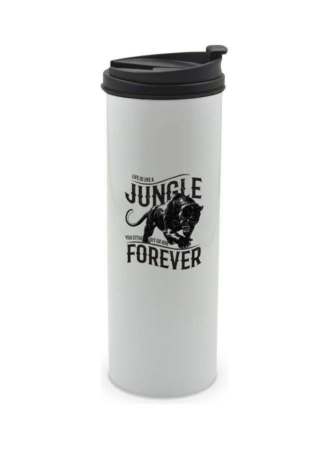 LIT Jungle Forever Quote Printed Double Wall Tumbler With Lid Multicolour 400ml - Image 1