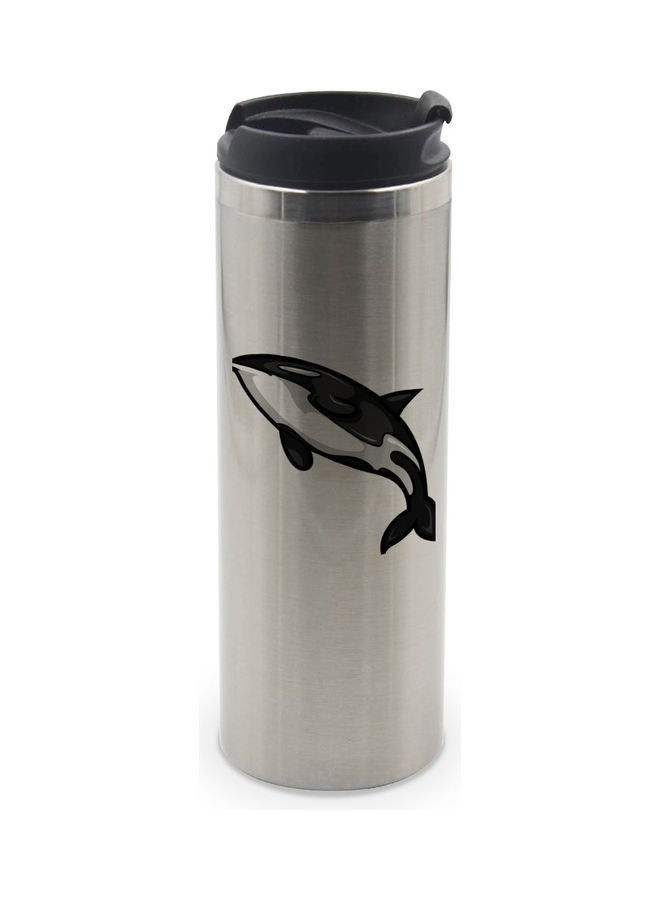 LIT Cute Whale Silver Tumbler With Lid Silver/Black - Image 1