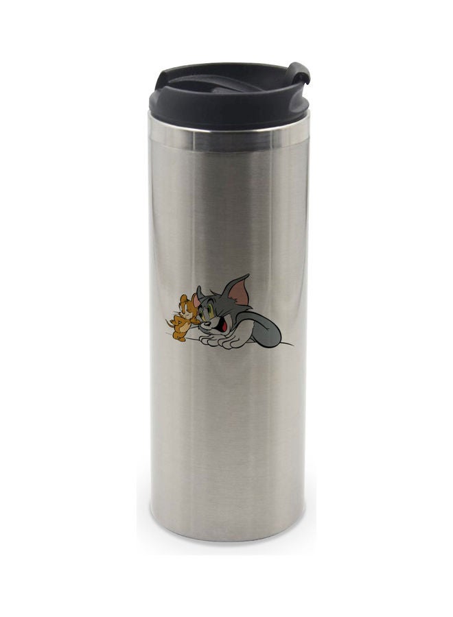 LIT Tom And Jerry Printed Tumbler With Lid Silver/Black/Brown 20x8cm - Image 1