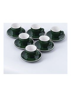 شور طقم فناجين وصحون قهوة مكون من 12 قطعة أخضر/أبيض 7.6x6.1x6.3سم  - Image 1