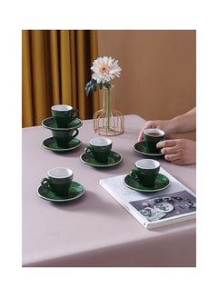 شور طقم فناجين وصحون قهوة مكون من 12 قطعة أخضر/أبيض 7.6x6.1x6.3سم  - Image 4