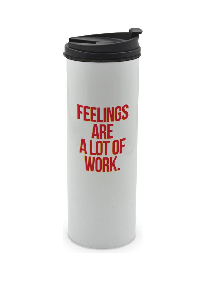 ليت كوب بغطاء مزين بطبعة عبارة "Feelings Are A Lot Of Work" أبيض/أسود/أحمر - Image 1