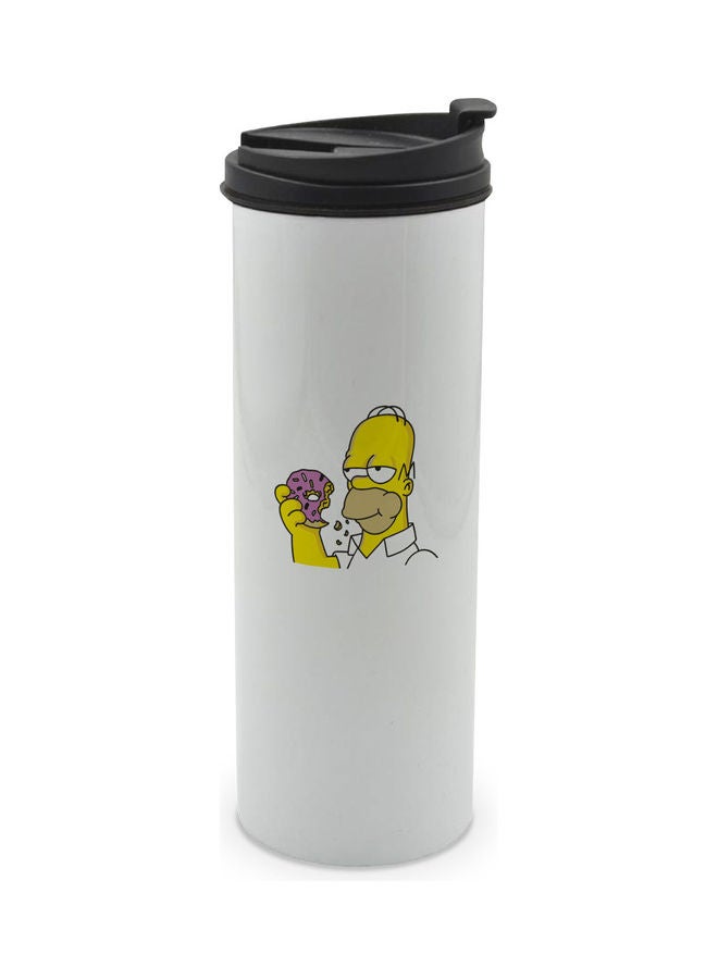 LIT Donut Homer Simpson Printed Tumbler With Lid White/Black/Yellow - Image 1