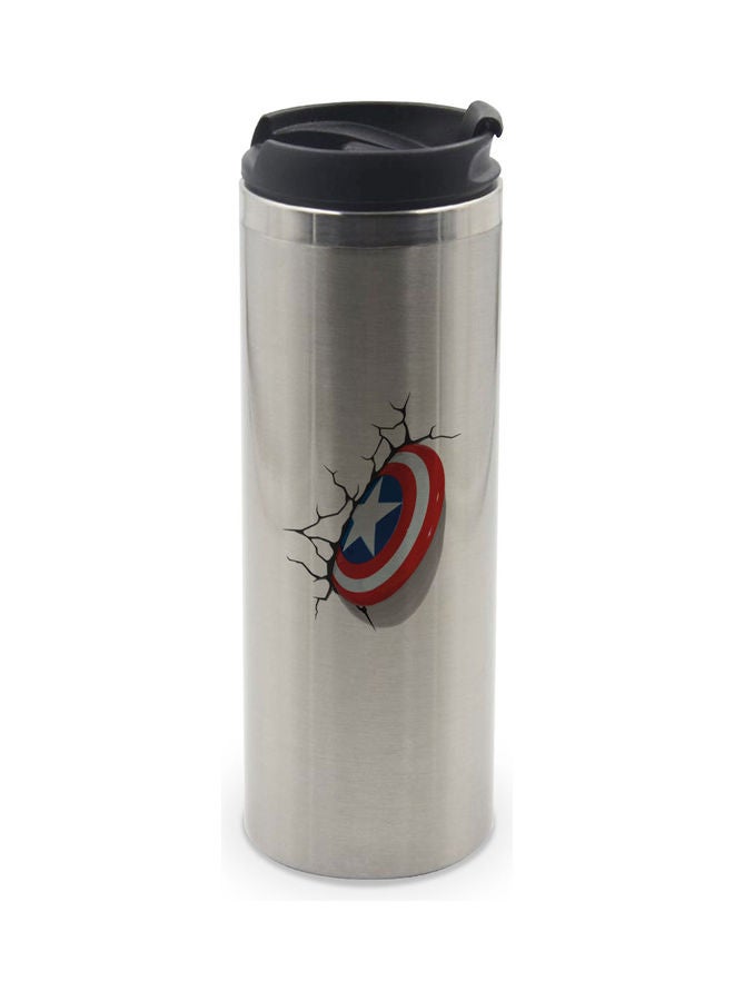 LIT Captain America Shield  Printed Double Wall Tumbler With Lid Multicolour 400ml  - Image 1