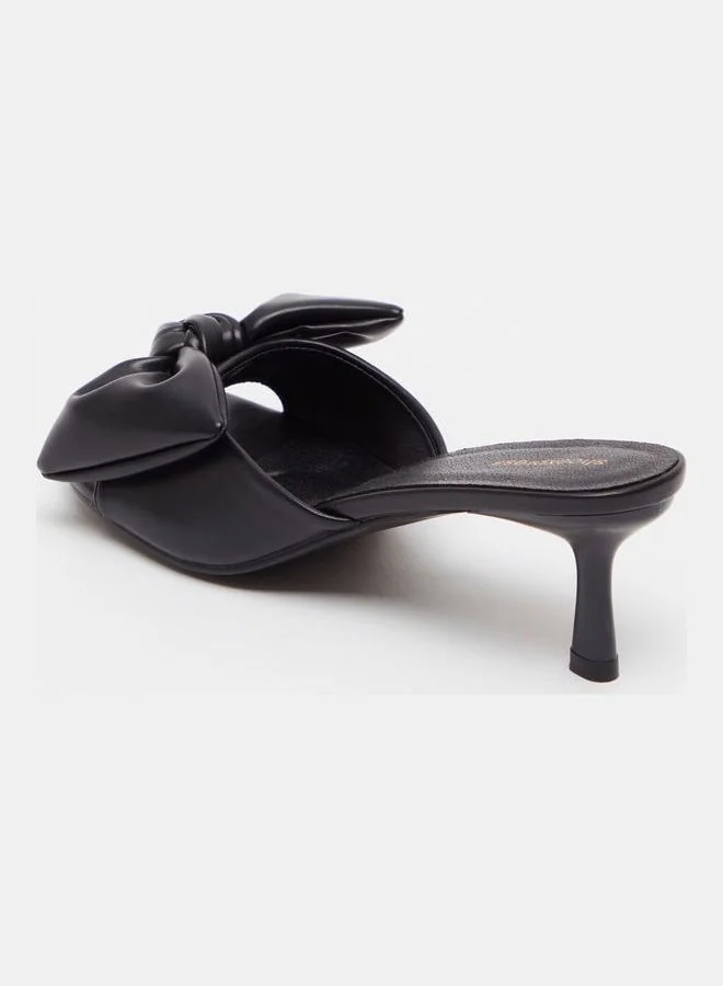 shoexpress Bow Accent Slip-On Kitten Heeled Sandals Black