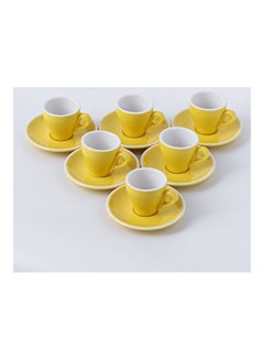 شور مجموعة أكواب قهوة وصحون مكونة من 12 قطعة أصفر 7.6x6.1x6.3سم  - Image 1