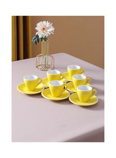 شور مجموعة أكواب قهوة وصحون مكونة من 12 قطعة أصفر 7.6x6.1x6.3سم  - Image 3
