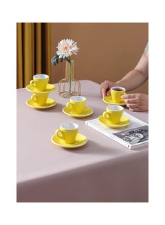 شور مجموعة أكواب قهوة وصحون مكونة من 12 قطعة أصفر 7.6x6.1x6.3سم  - Image 4