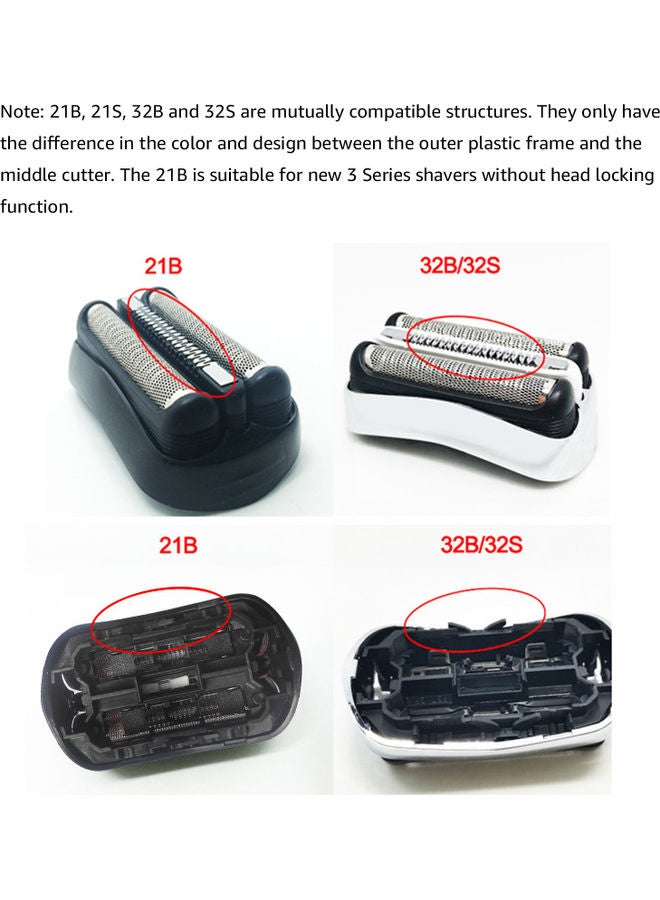 Replacement Shaver Foil Head for Braun 21B, Braun 3 series, such as 301S, 310S, 320S, 330S Black/Silver - Image 2