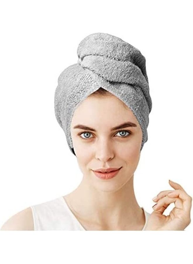 Generic Hair Towel Quick Dry 100% Cotton Super Absorbent Turban Head Wrap Grey