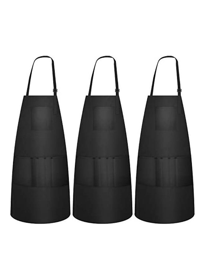 Generic 3-Pack Adjustable Barber Apron with 6 Pockets Hairdressing Cloth Extra Long Ties Chef Works Apron Black
