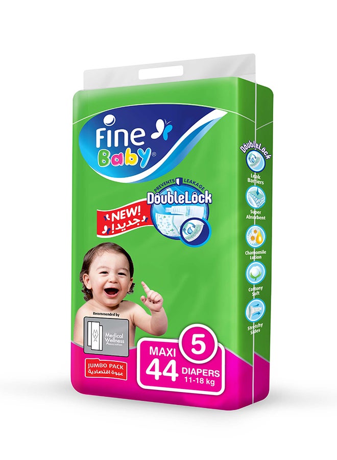 Fine Baby Baby Diapers, Size 5, 11 - 18 Kg, 44 Count - Maxi, Jumbo Pack, Double Lock Technology Prevents Leakage - Image 2