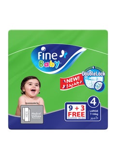 Fine Baby Baby Diapers, Size 4(Large), 7 - 14 Kg, 12 (9 + 3 Free) Count, Double Lock Technology Prevents Leakage  - Image 1