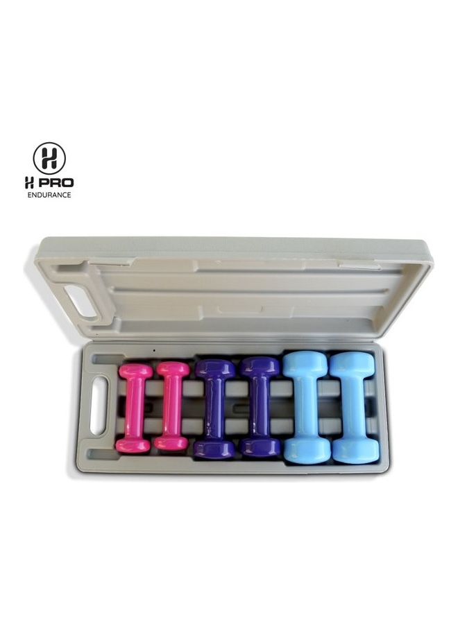 H PRO 6-Piece Vinyl Coated Iron Dumbbells With Carrying Case 6kg - Image 2