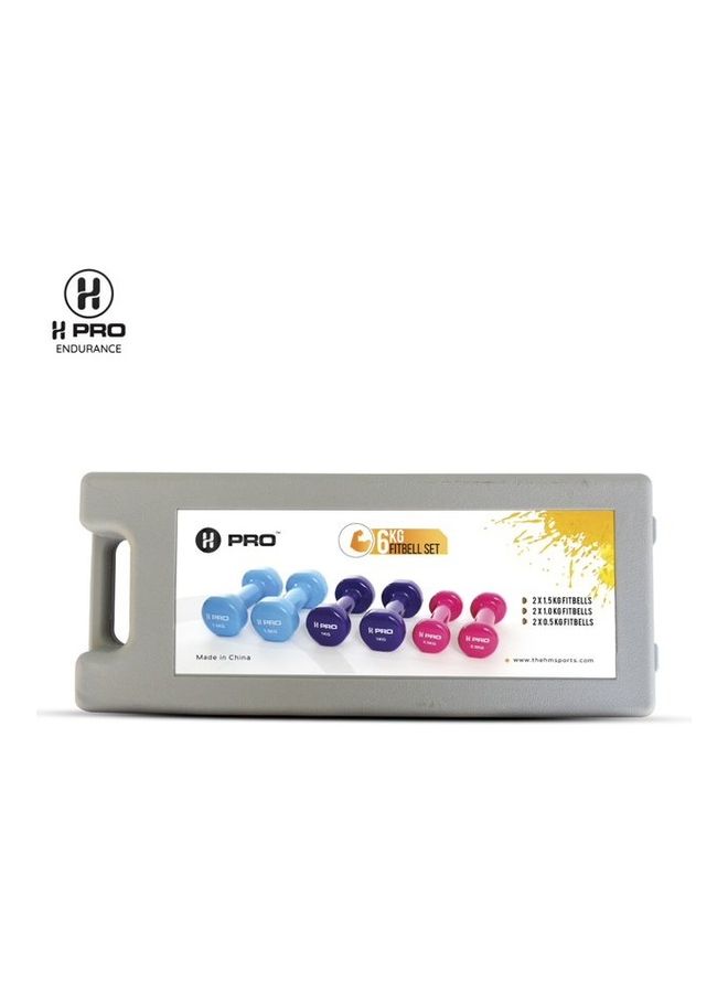 H PRO 6-Piece Vinyl Coated Iron Dumbbells With Carrying Case 6kg - Image 3