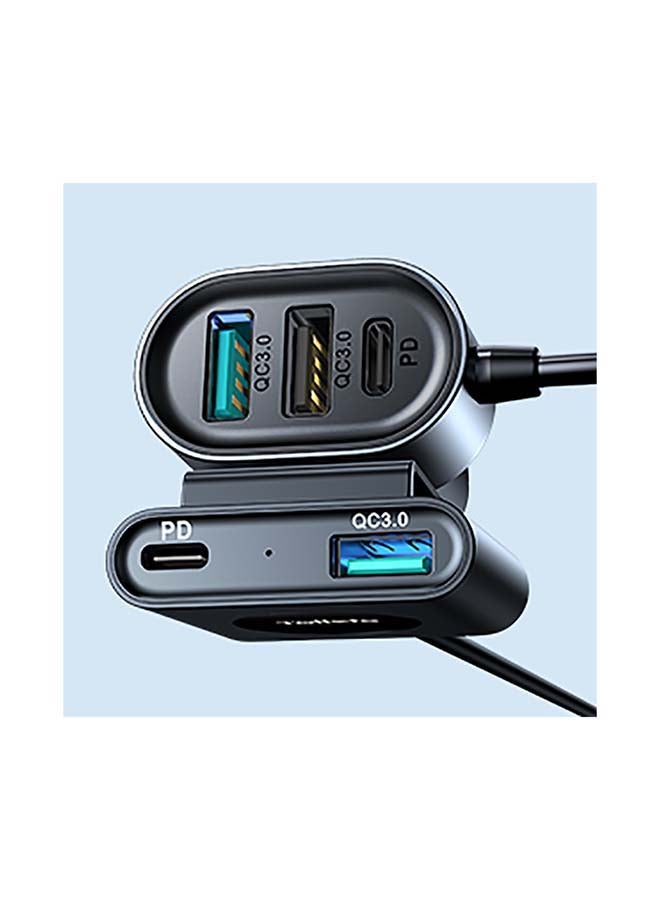 JOYROOM - Joyroom 72W 5 in 1 Car Cigarette Lighter 5 Socket USB Ports QC 3.0 6.2A Fast Charging 1.5M Extention Splitter Smart Car Charger For Phone Black - Image 1