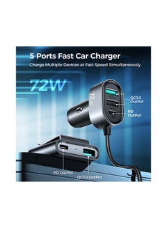 Joyroom 72W 5 in 1 Car Cigarette Lighter 5 Socket USB Ports QC 3.0 6.2A Fast Charging 1.5M Extention Splitter Smart Car Charger For Phone Black - v1629265319/N50195449A_4