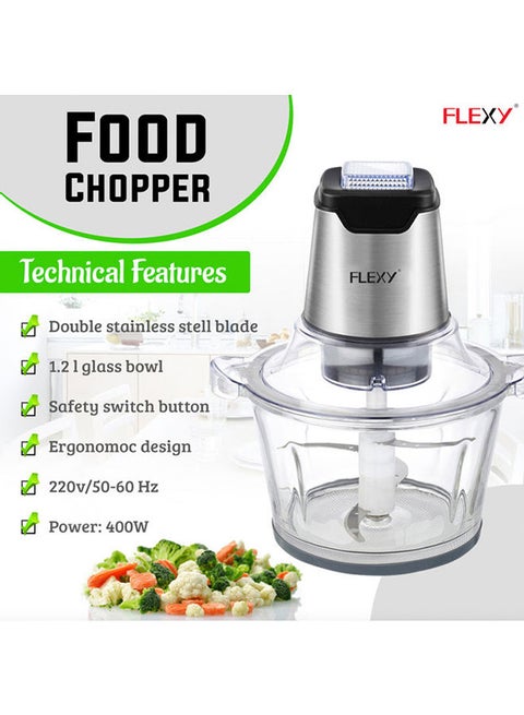 Electric Food Chopper With Fast & Slow Speeds Control 1.2 L 400.0 W FCM676GS Clear/Silver