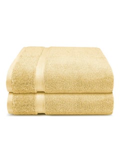 Trident 2-Piece Simply Fresh Bath Towel Set (130x70 cm), Super Soft, Highly Absorbent, Fresh Feel, Quick-Dry, Easy Care, 500 GSM, 90% Cotton - 10% Polyester Towel, One Of The International Best Sellers! Golden Sunrise  - Image 1