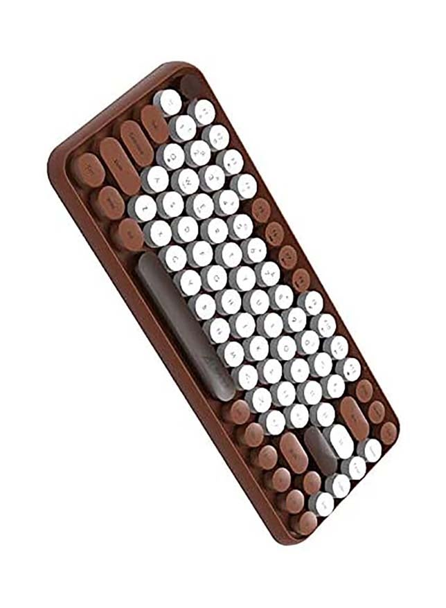Ajazz - Wireless Bluetooth keyboard, Cute Mini 84-key Compact Keyboard, 2.4GHz wireless connect, Typewriter ABS Retro Round Key Caps, Matte Panel, Ergonomic Design for PC Computer Laptops Chocolate - Image 1