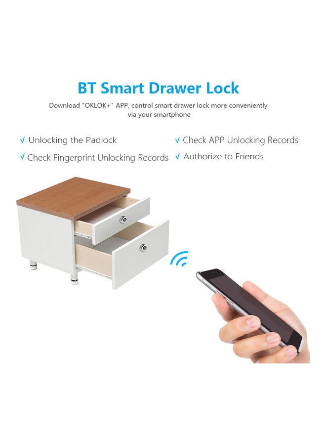 Smart Fingerprint Drawer Lock Silver 7.6x5.2x6.6cm  - Image 3
