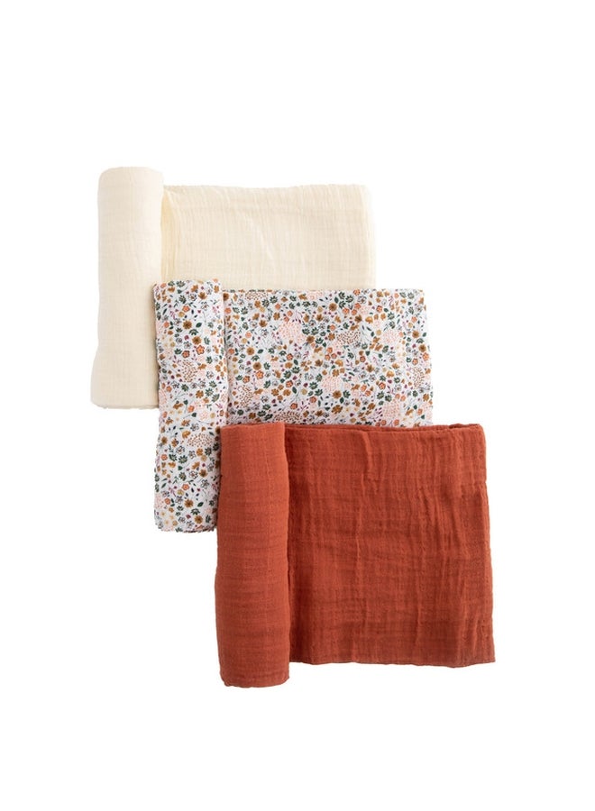 little unicorn - Cotton Muslin Swaddle 3 Pack Set Pressed Petals - Image 1