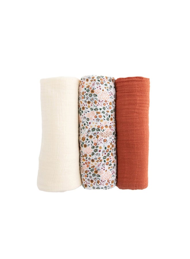 little unicorn - Cotton Muslin Swaddle 3 Pack Set Pressed Petals - Image 1