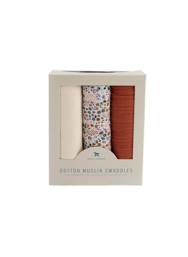 little unicorn - Cotton Muslin Swaddle 3 Pack Set Pressed Petals - Image 1
