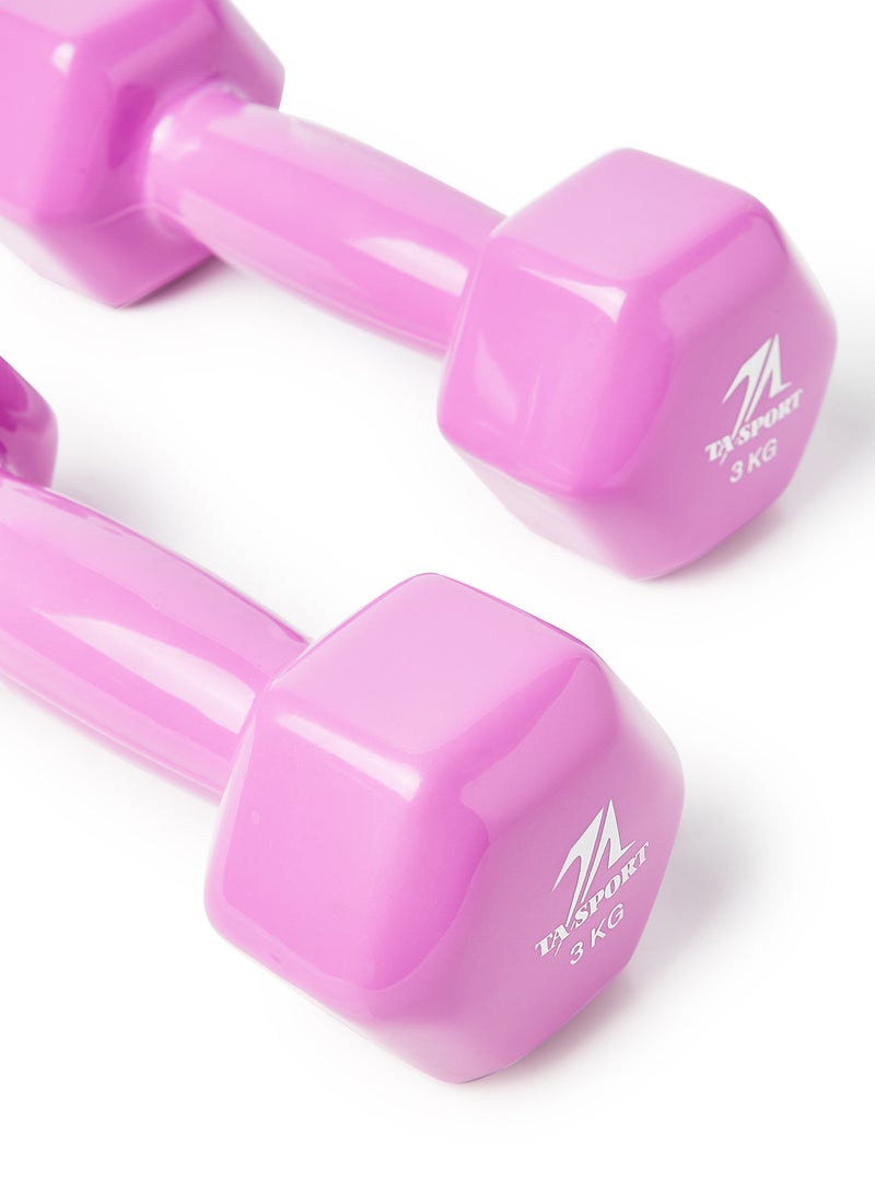 TA SPORT 2 Piece Hex Vinyl Dipping Dumbbell Set 6kg - Image 4