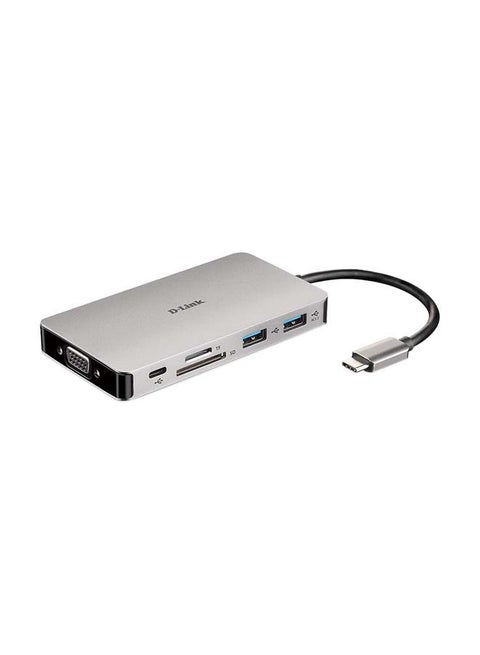 9-in-1 USB-C Hub with HDMI/VGA/Ethernet/Card Reader/Power Delivery,2 x USB 3.0, 2 x USB-C ports (USB-C Power Delivery up to 100W), SD/microSD dual card reader, Plug-and-Play, Aluminum alloy casing | DUB-M910 Grey