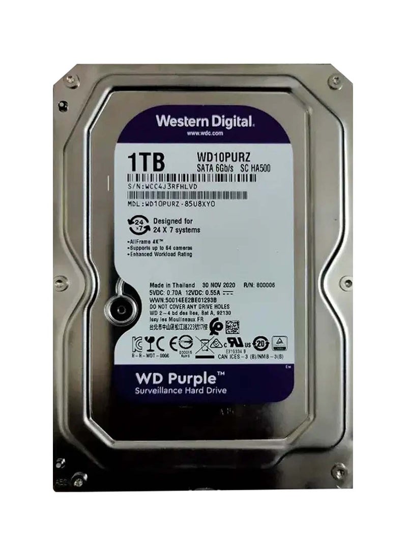 WD 1TB Surveillance Hard Disk Drive - SATA 6Gb/s 64MB Cache 3.5 Inch - WD10PURZ 1 TB  - Image 1
