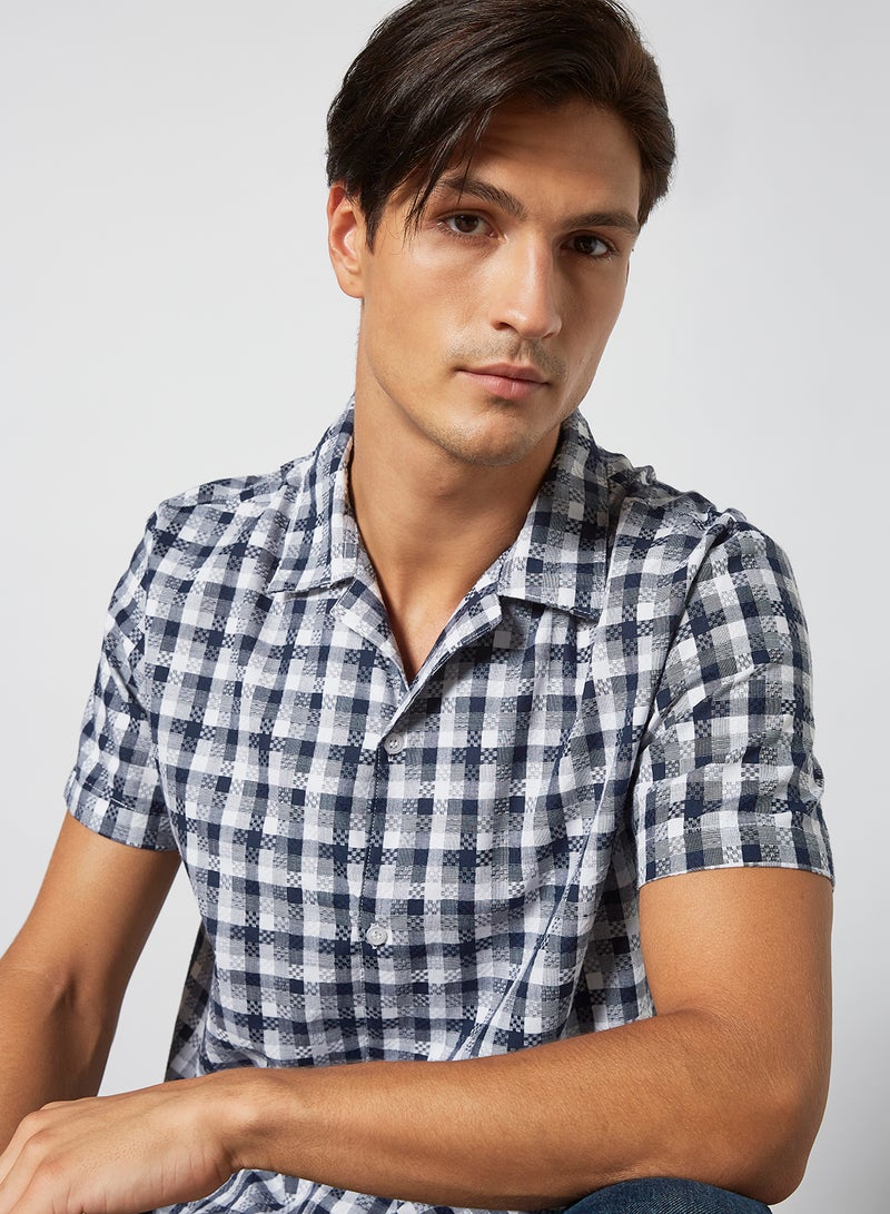 Sivvi x D'Atelier - Checkered Print Shirt Navy - Image 1