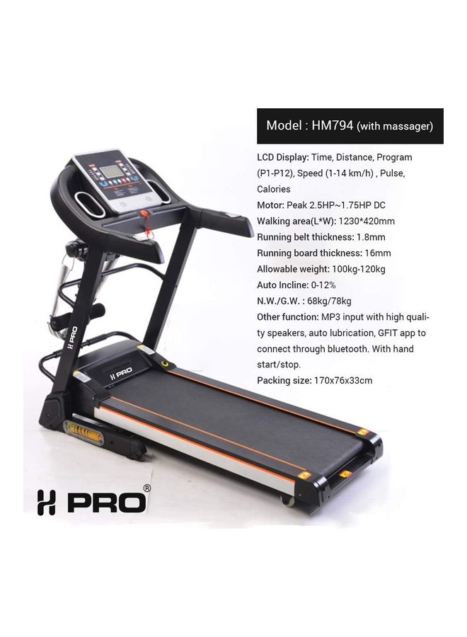 H PRO - Space Saving Electric Home Treadmill With Massager 170 x 76 x 33 cmcm - Image 1