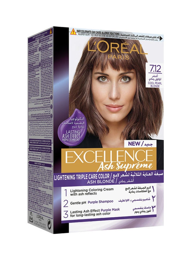 L'OREAL PARIS Excellence Ash Supreme Lightening Triple Care Color 7.12 Cool Pearl Blonde 192ml  - Image 1