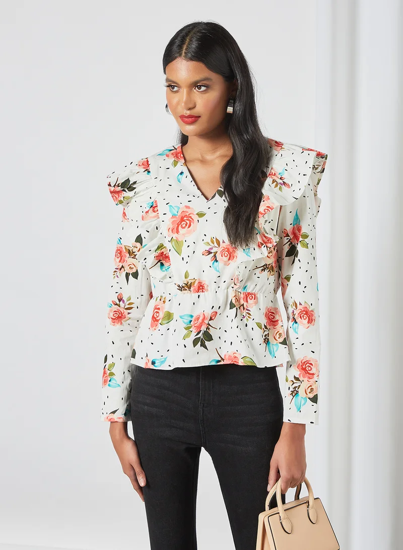 Sivvi x D'Atelier Ruffle Floral Top Multicolour