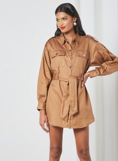 Sivvi x GenM Long Sleeve Utility Dress Brown  - Image 1