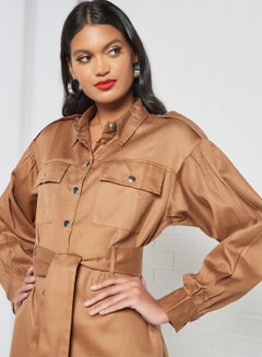 Sivvi x GenM Long Sleeve Utility Dress Brown  - Image 2