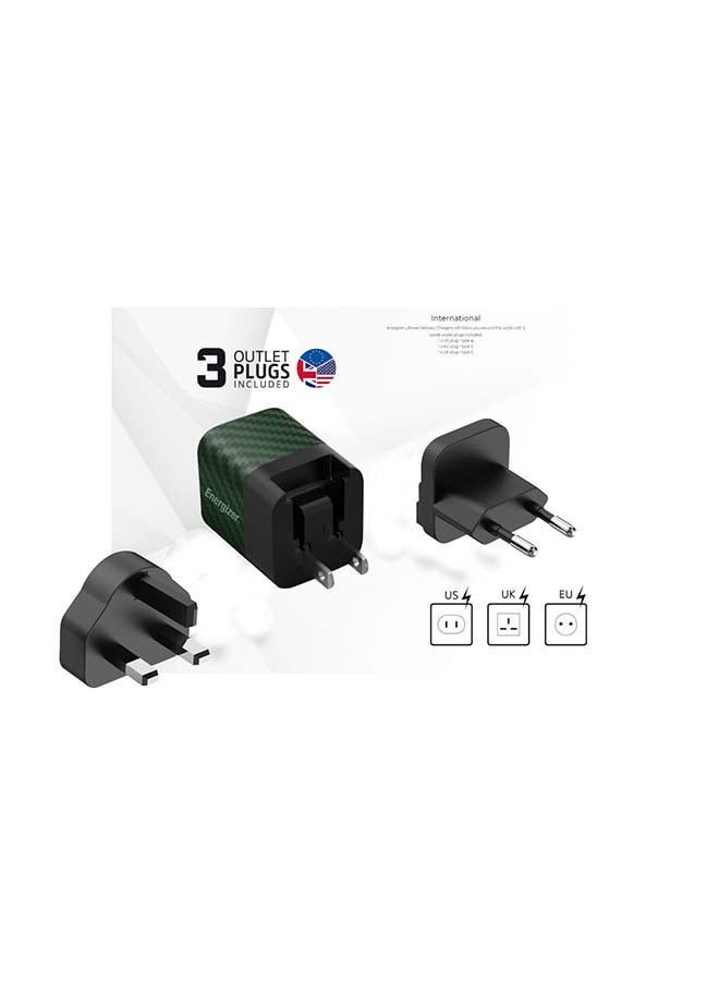 Energizer Ultimate Power Delivery 20W Wall Charger, GaN Technology, 3x Faster, 3 Plugs- EU/ UK/ US Plugs, Universal Compatiblity, Type-C Output Green  - Image 2