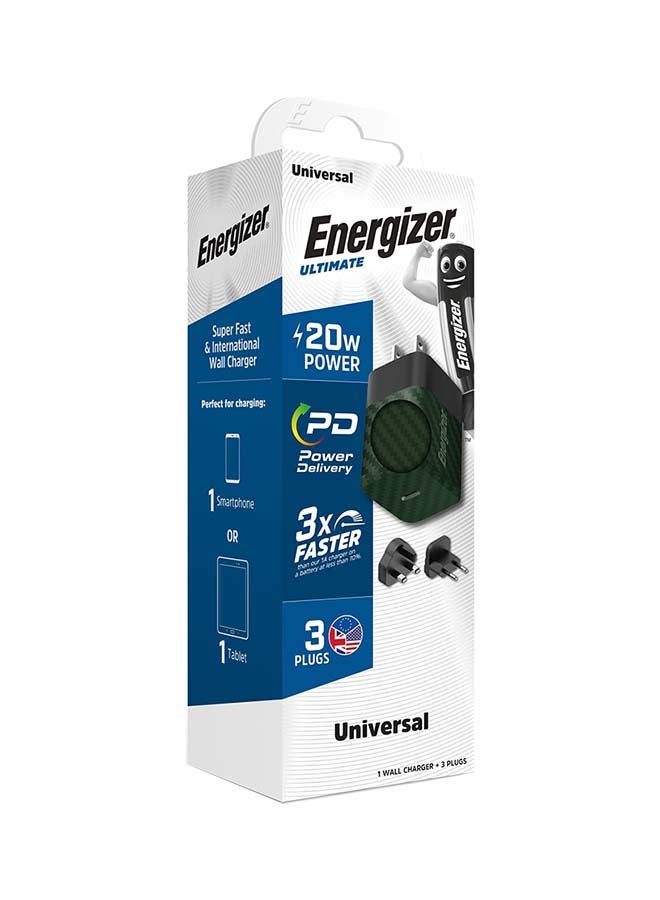 Energizer Ultimate Power Delivery 20W Wall Charger, GaN Technology, 3x Faster, 3 Plugs- EU/ UK/ US Plugs, Universal Compatiblity, Type-C Output Green  - Image 4