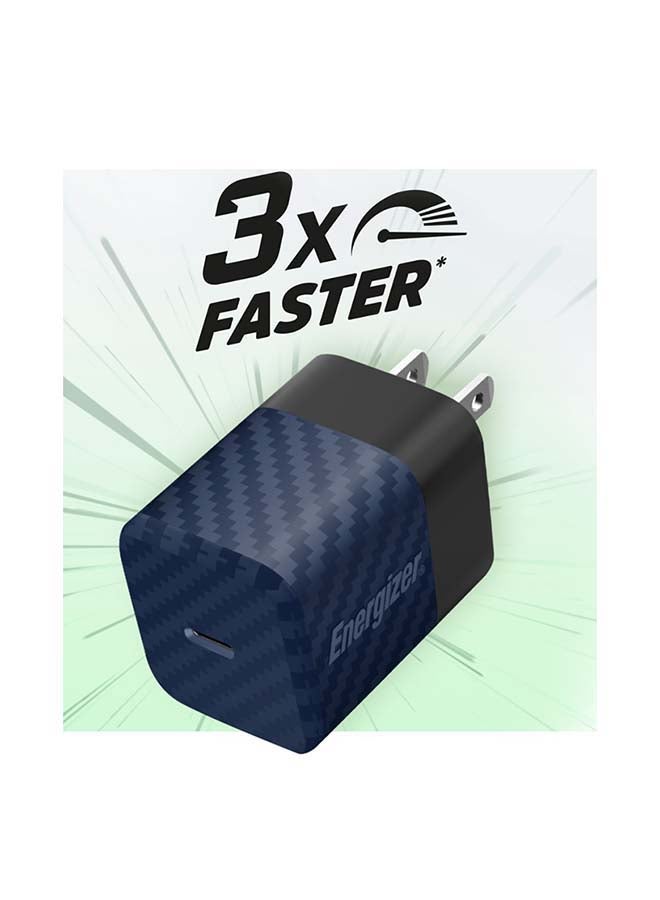 إنرجايزر شاحن حائط يتميز بقدرة 20 وات وتوصيل طاقة فائق مع تقنية جاليوم نايترايد، ويشحن بمعدل أسرع ثلاثة أضعاف، ومزود بثلاثة مقابس ثلاثي/ أوروبي/ أمريكي، ومخرج Type-C، ويتوافق مع جميع الأجهزة أزرق - Image 2