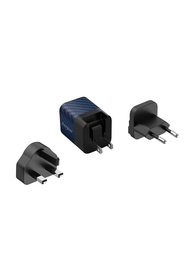 إنرجايزر شاحن حائط يتميز بقدرة 20 وات وتوصيل طاقة فائق مع تقنية جاليوم نايترايد، ويشحن بمعدل أسرع ثلاثة أضعاف، ومزود بثلاثة مقابس ثلاثي/ أوروبي/ أمريكي، ومخرج Type-C، ويتوافق مع جميع الأجهزة أزرق - Image 4