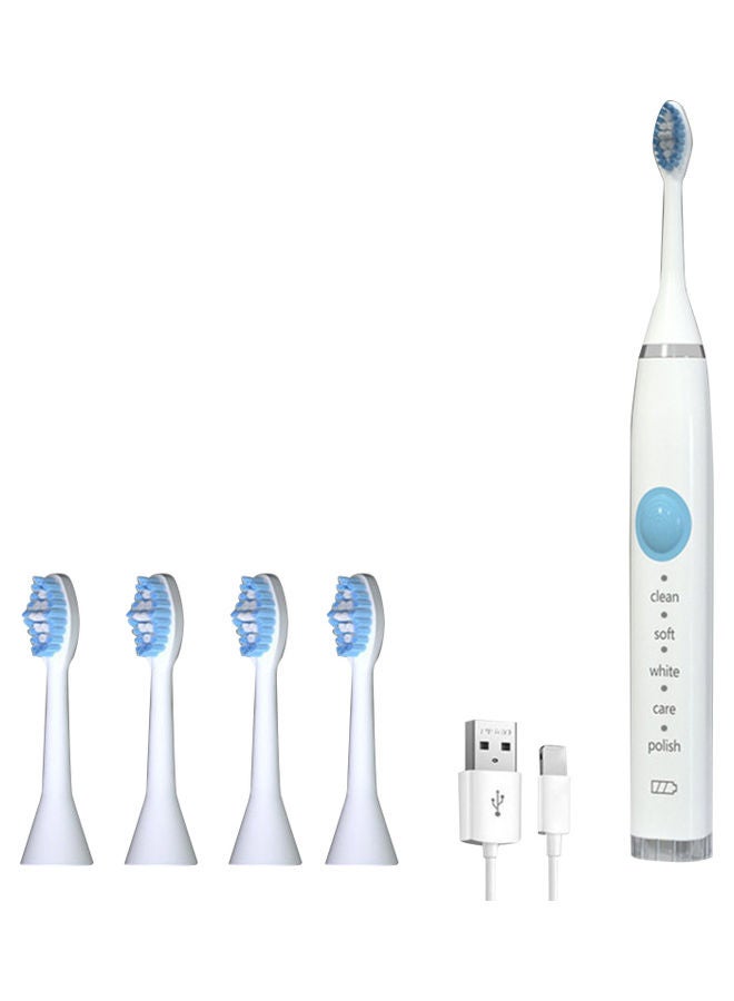 USB Charging 5-Modes Electric Rechargeable Toothbrush With Smart Timer White - Image 1