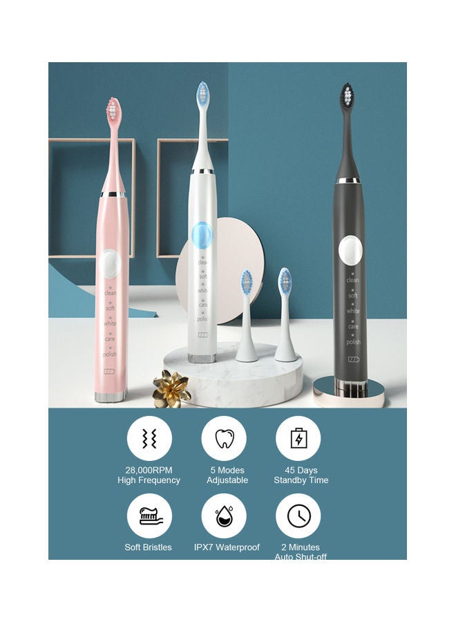 USB Charging 5-Modes Electric Rechargeable Toothbrush With Smart Timer White - Image 2