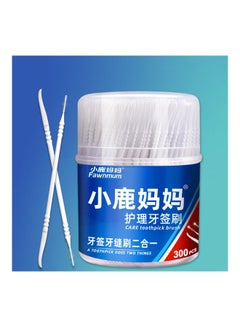 Generic 300-Piece Toothpick 2-In-1 Dental Floss Picks High Toughness Interdental Brush White  - Image 2