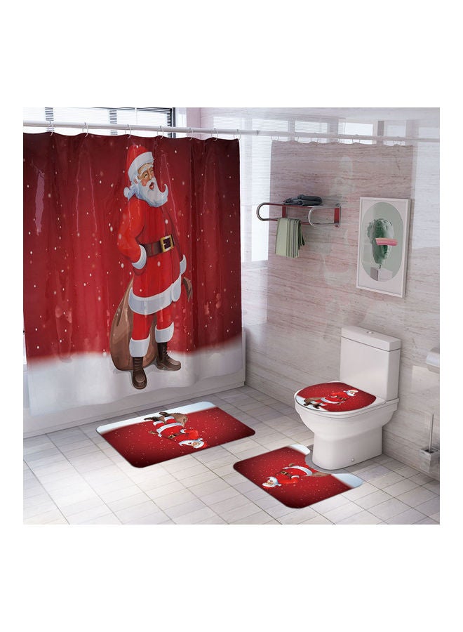 4-Piece Printed Polyester Shower Curtain And Mat Set Red/White 180 x 180cm  - Image 1