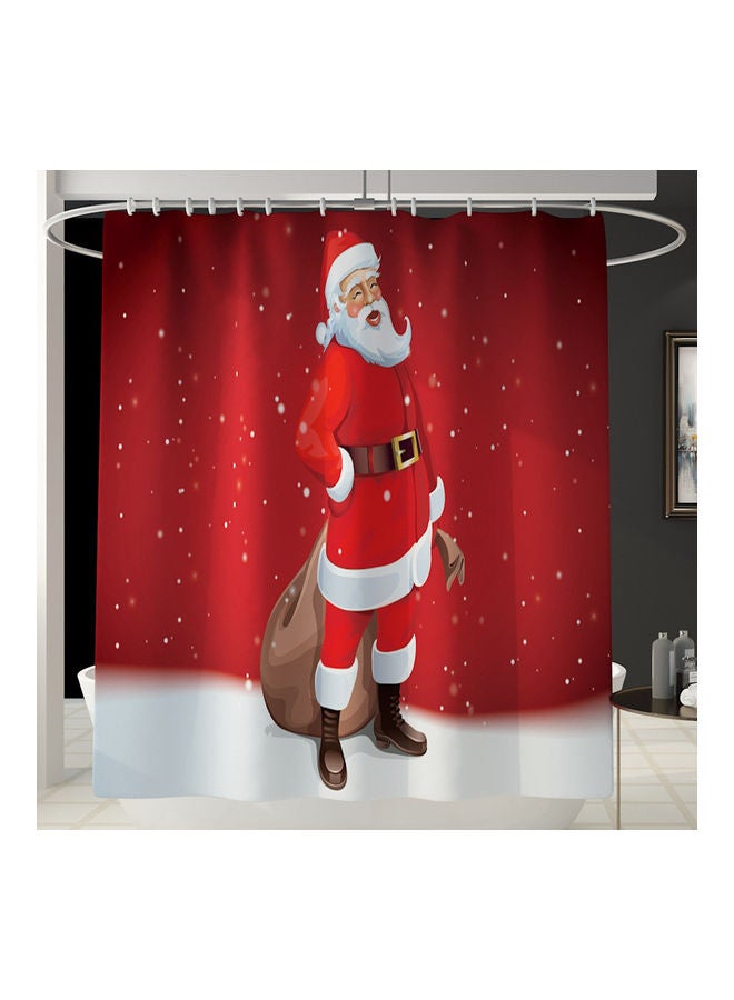 4-Piece Printed Polyester Shower Curtain And Mat Set Red/White 180 x 180cm  - Image 2
