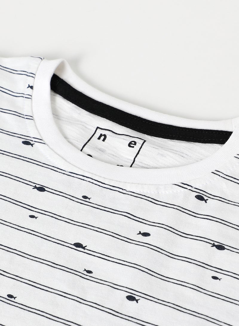 NEON Boys Round Neck Short Sleeve T-Shirt Ivory/Black  - Image 4